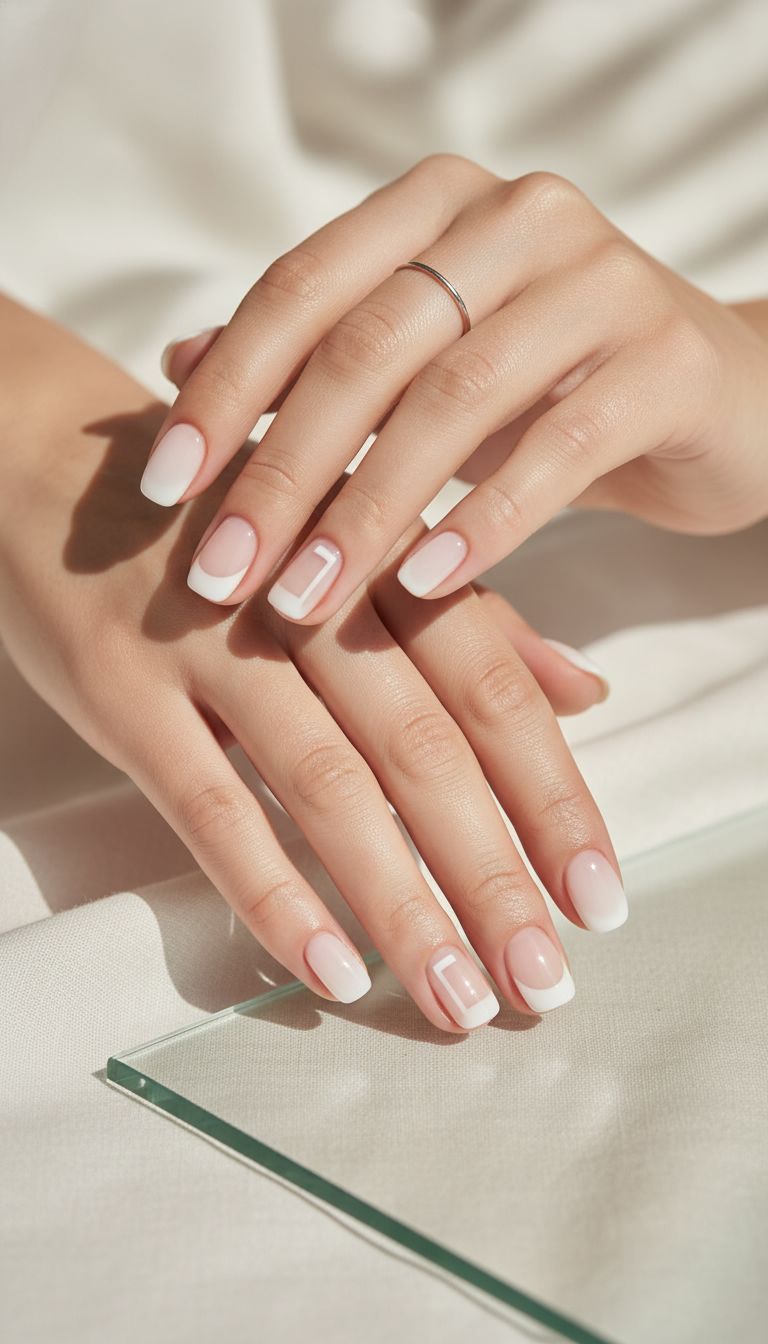 Milk bath manicure with gold detail